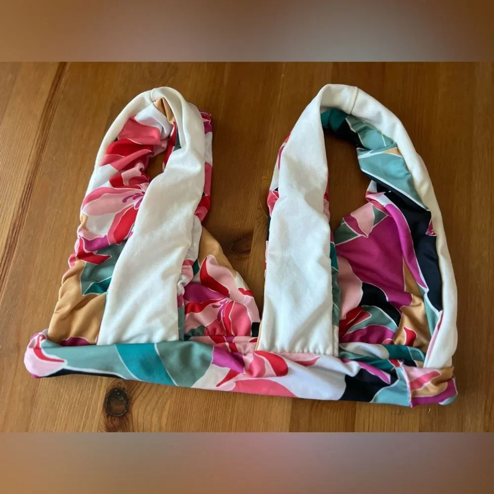 Billabong Women's Multi Color Island Floral Plunge Bikini Top